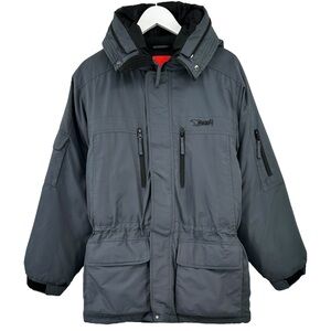 RARE Bear USA 1990s Vintage Blue Gray Hooded Winter Gorpcore Puffer Coat sz L